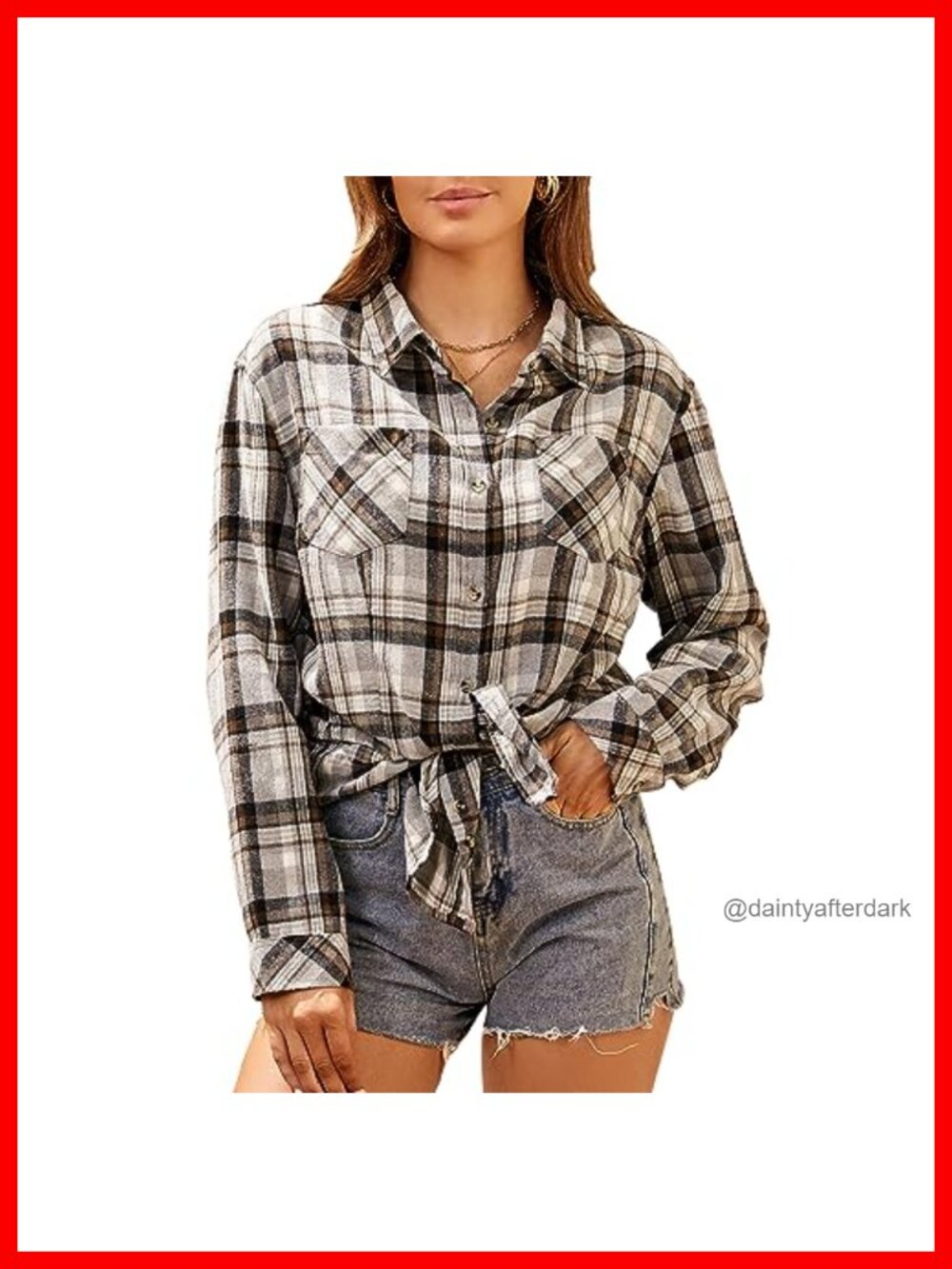 Womens Oversized Plaid Flannel Shirt Long Sleeve Button Down